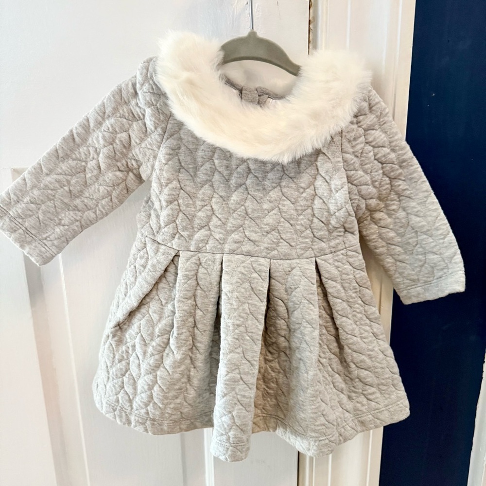 Janie and Jack Quilted Dress Faux Fur Collar 3-6m